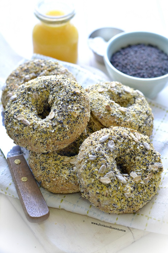 With a crunchy exterior and a soft interior, these gluten free vegan everything bagels will brighten anyone's morning. Just toast and then slather with cream cheese!