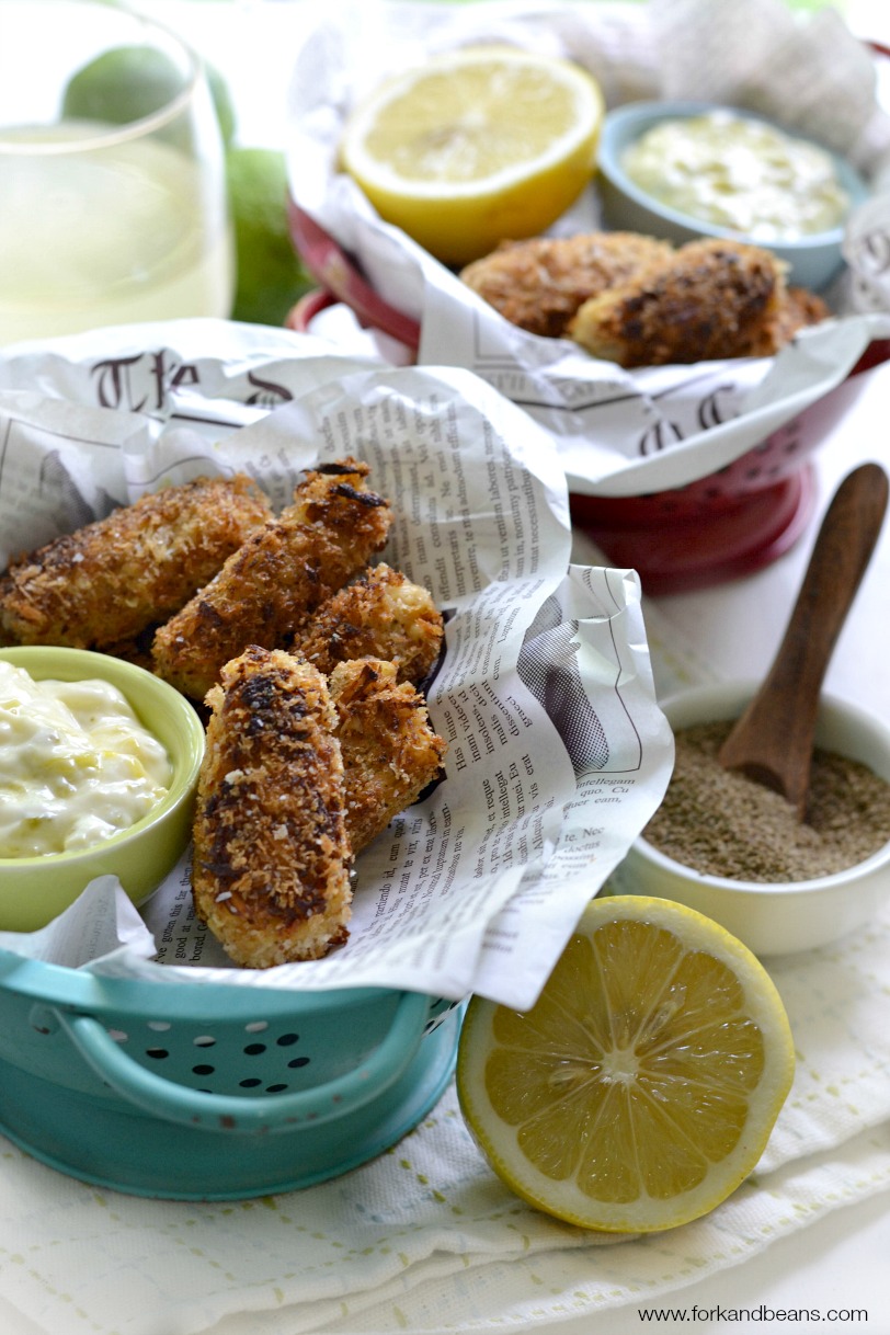 Vegan Fish Sticks Fork and Beans