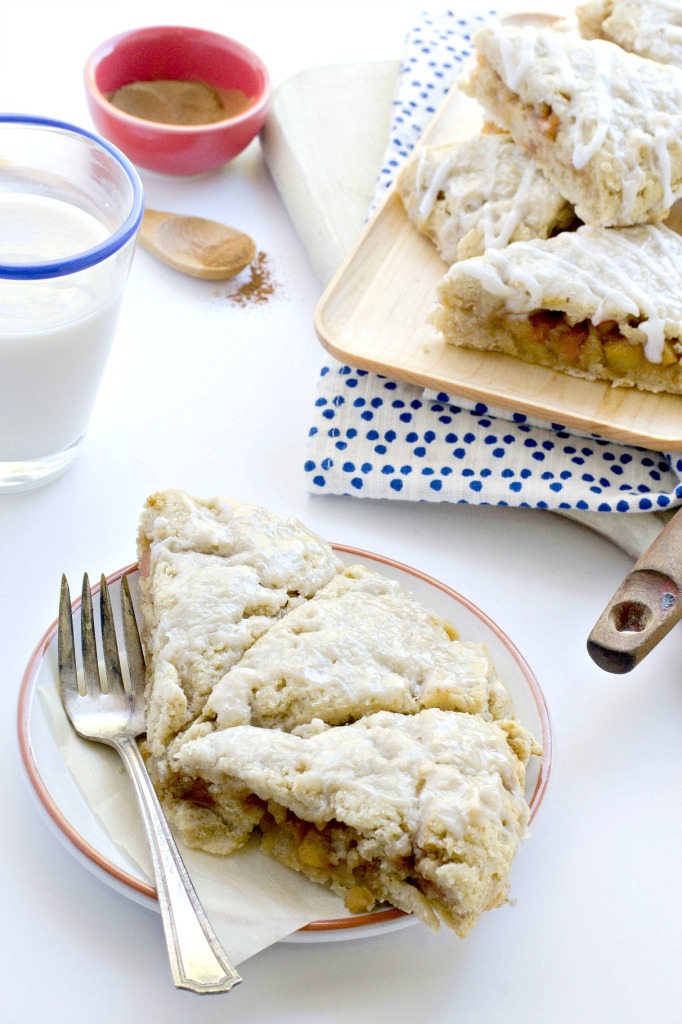 The perfect marriage of a buttery scone and warm apple pie. Made without gluten, eggs, or dairy, these Apple Pie Scones are a show-stopper! 