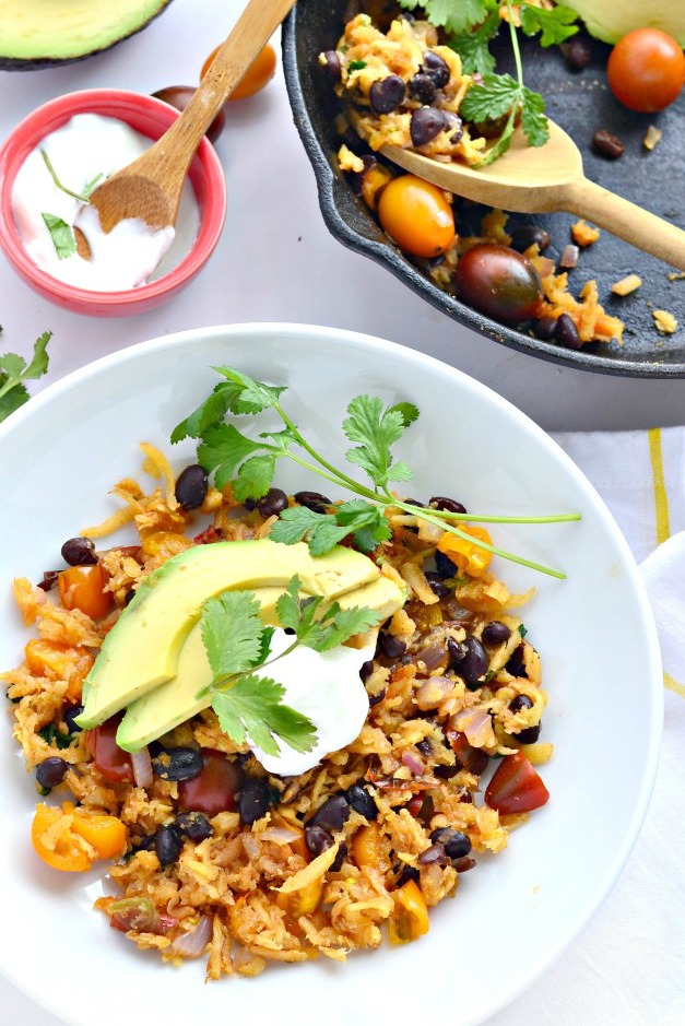 Shredded parsnips packed with beans, tomatoes, and tons of flavor will make this Southwestern Parsnip Hash your go-to, nightshade-free breakfast meal!