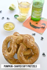 How festive! Pumpkin-shaped soft pretzels that are gluten free (and vegan) and FUN for Halloween!