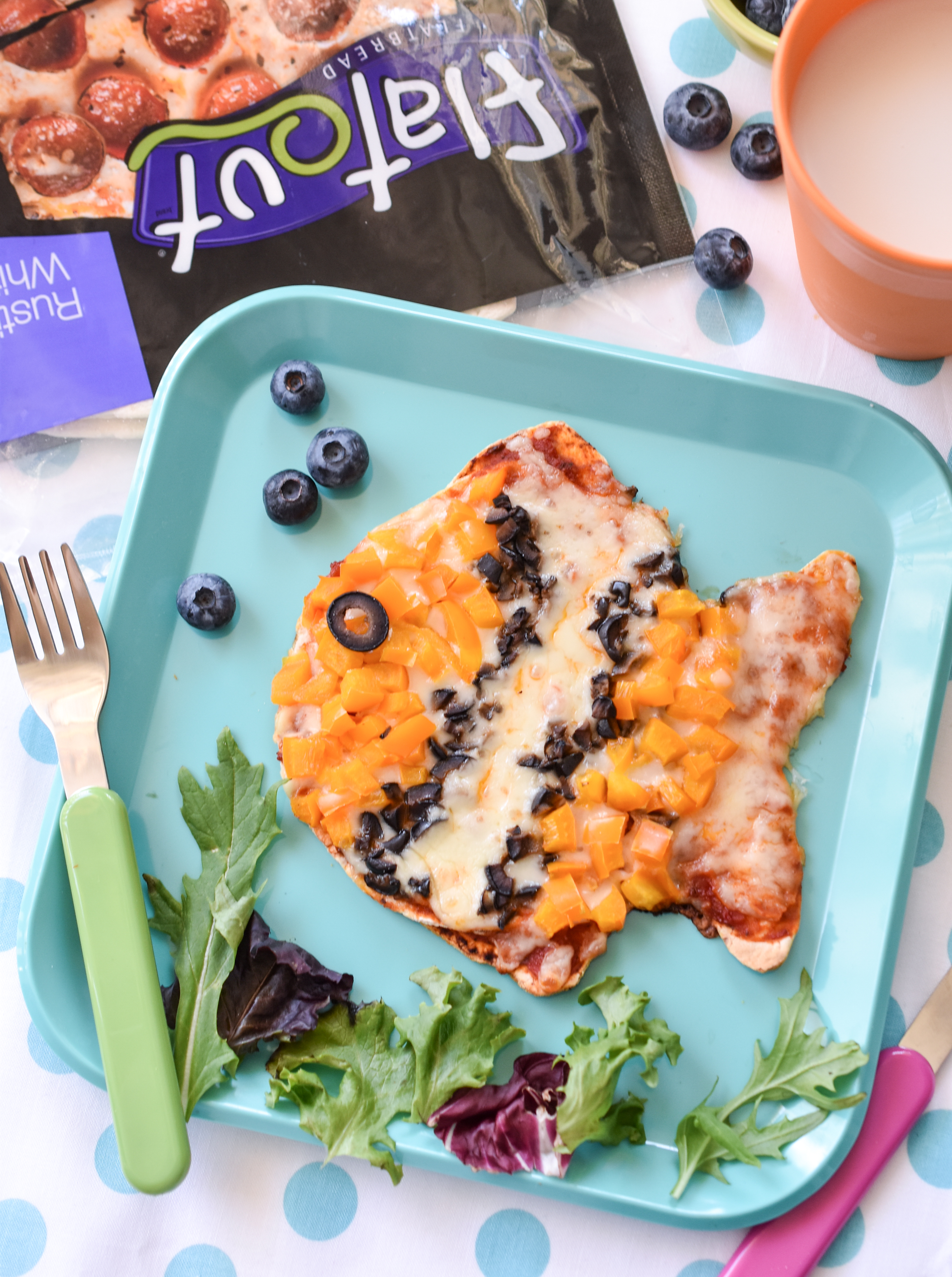 Veggie Fish Pizzas Fork and Beans