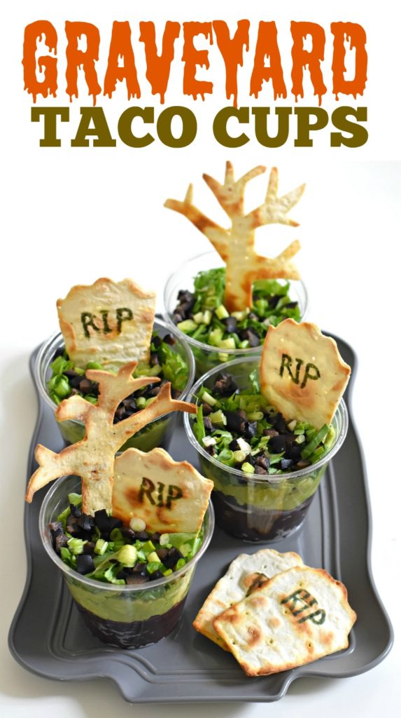 Turn dinner into an easy Halloween-themed meal by layering simple ingredients over each other to make them in Graveyard Taco Cups. Careful for ghosts!