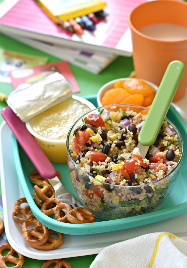 Loaded Black Bean Quinoa Salad: Put a smile on your kid's face while you think outside of the lunchbox with these 10 Creatively Plant Based Lunchbox Ideas!