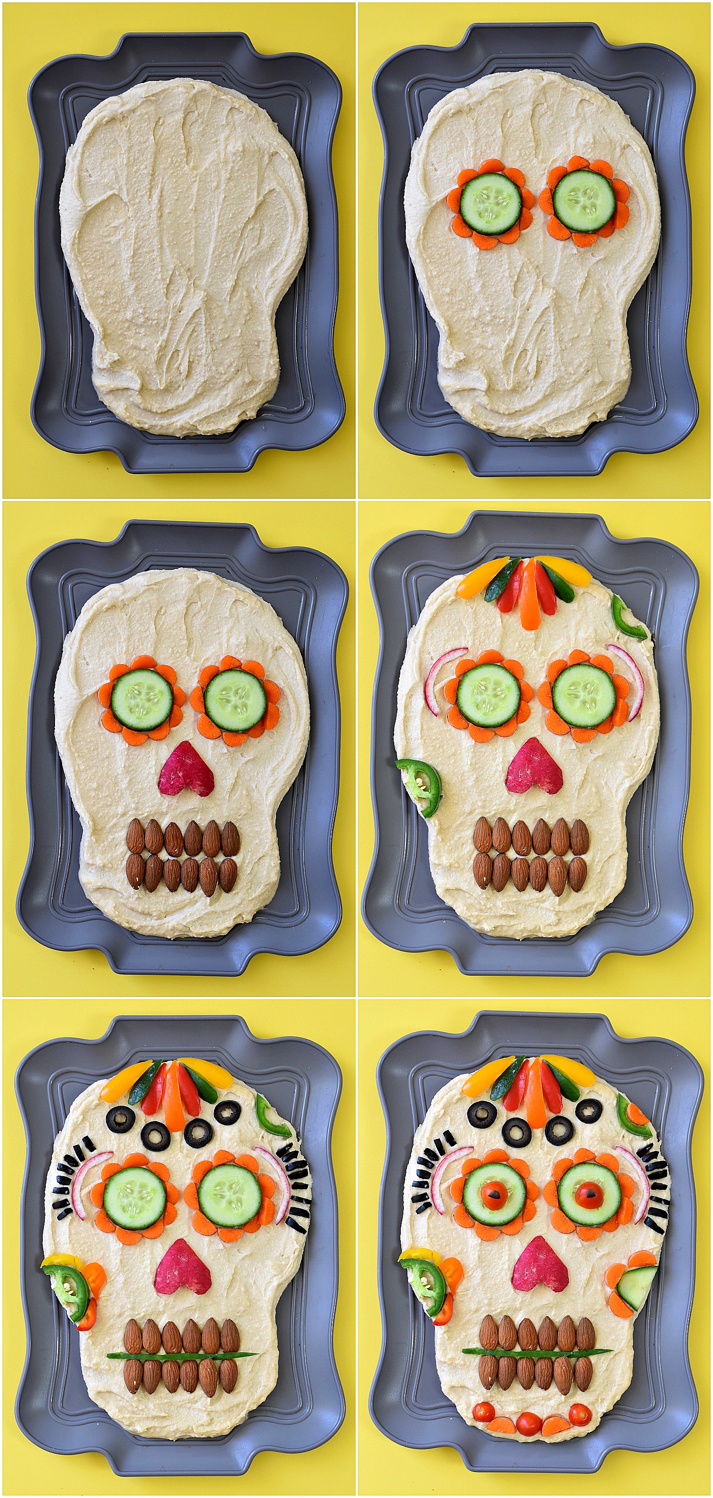This healthy appetizer idea of Dia de los Muertos Hummus Dip is dressed to impress your guests for your next Halloween party!