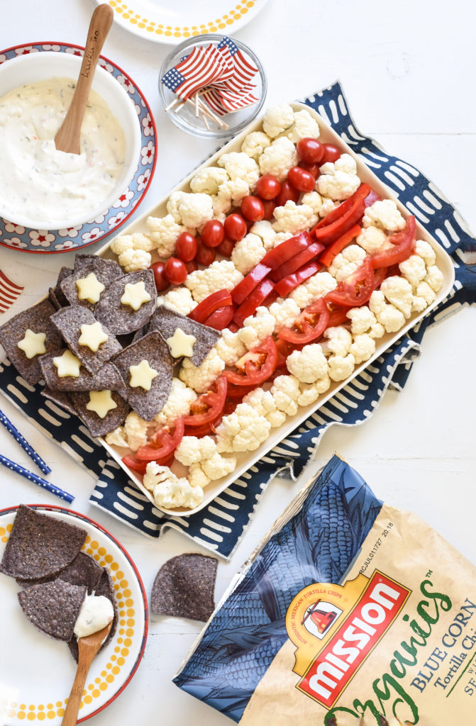 Celebrate the red, white, and blue with this veggie and tortilla chip-filled Patriotic Veggie Platter. It's a fun way to say Happy Independence Day!