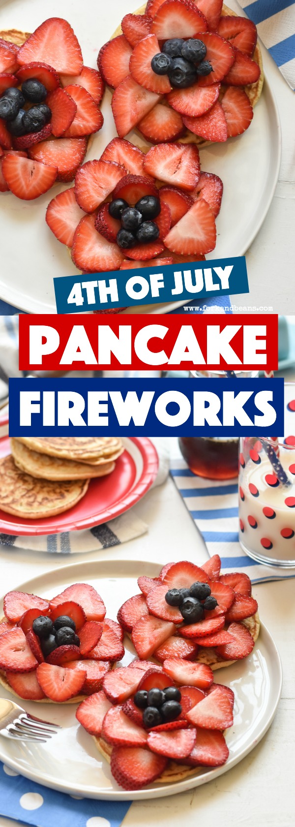 Add sliced strawberries to your favorite breakfast meal to create these patriotic Pancake Fireworks!