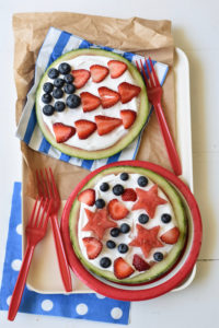 For those hot summer months when you don't want to turn the oven on, these Patriotic Watermelon Pizzas are the perfect treat, especially for the 4th!