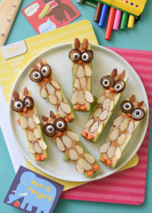 Refuel your kid's energy after school with this snack idea of Peanut Butter Celery Owls.