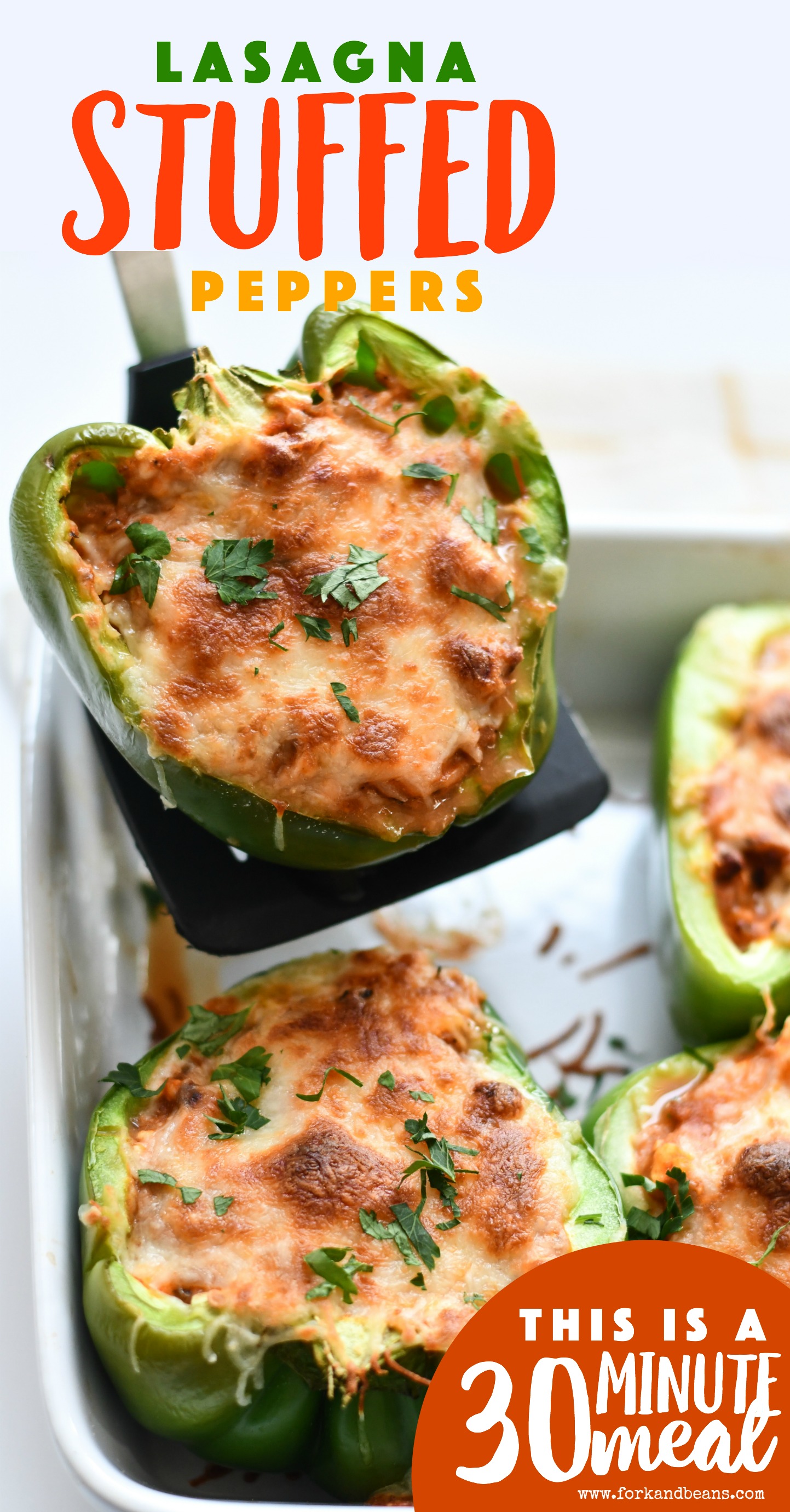 Lasagna Peppers in a dish and spatula