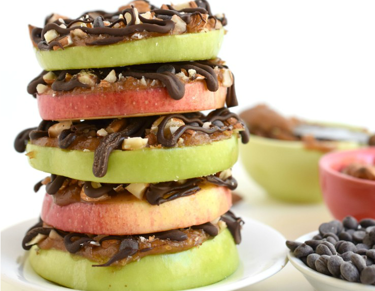 A stack of caramel apple slices