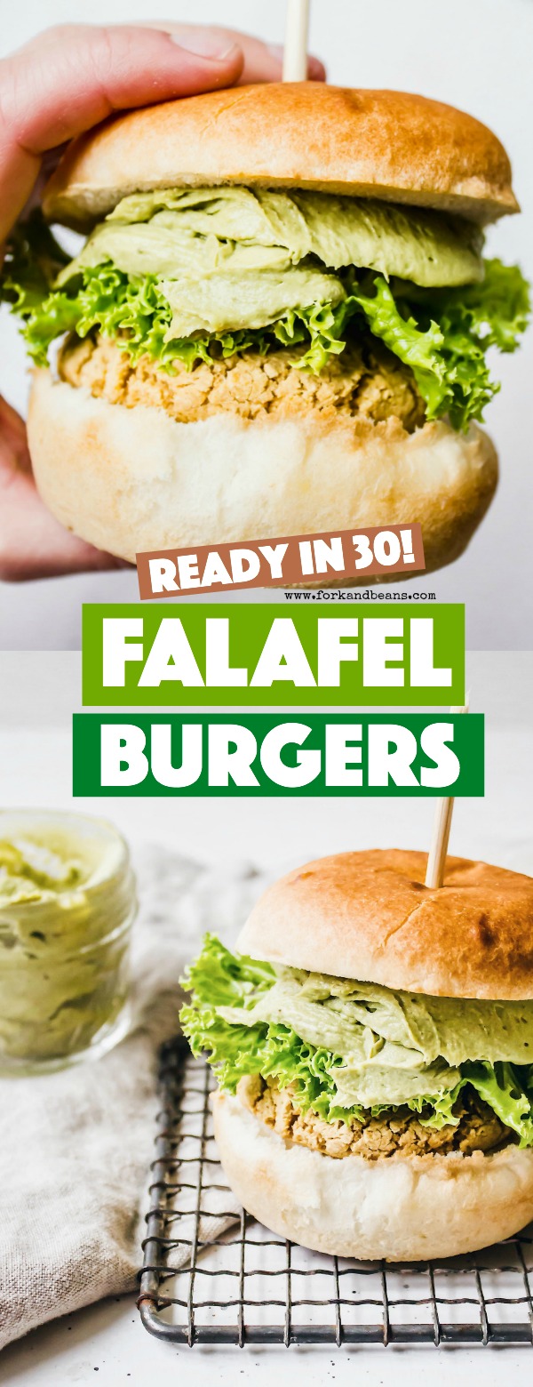 A collage of falafel burgers on a white background