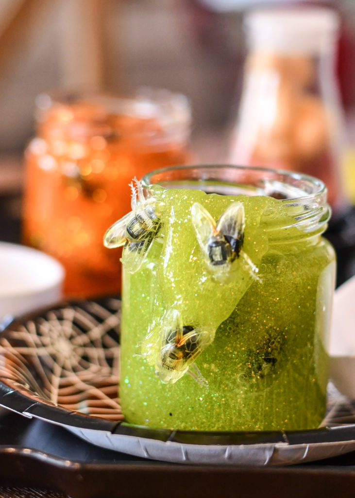 a jar of green halloween slime