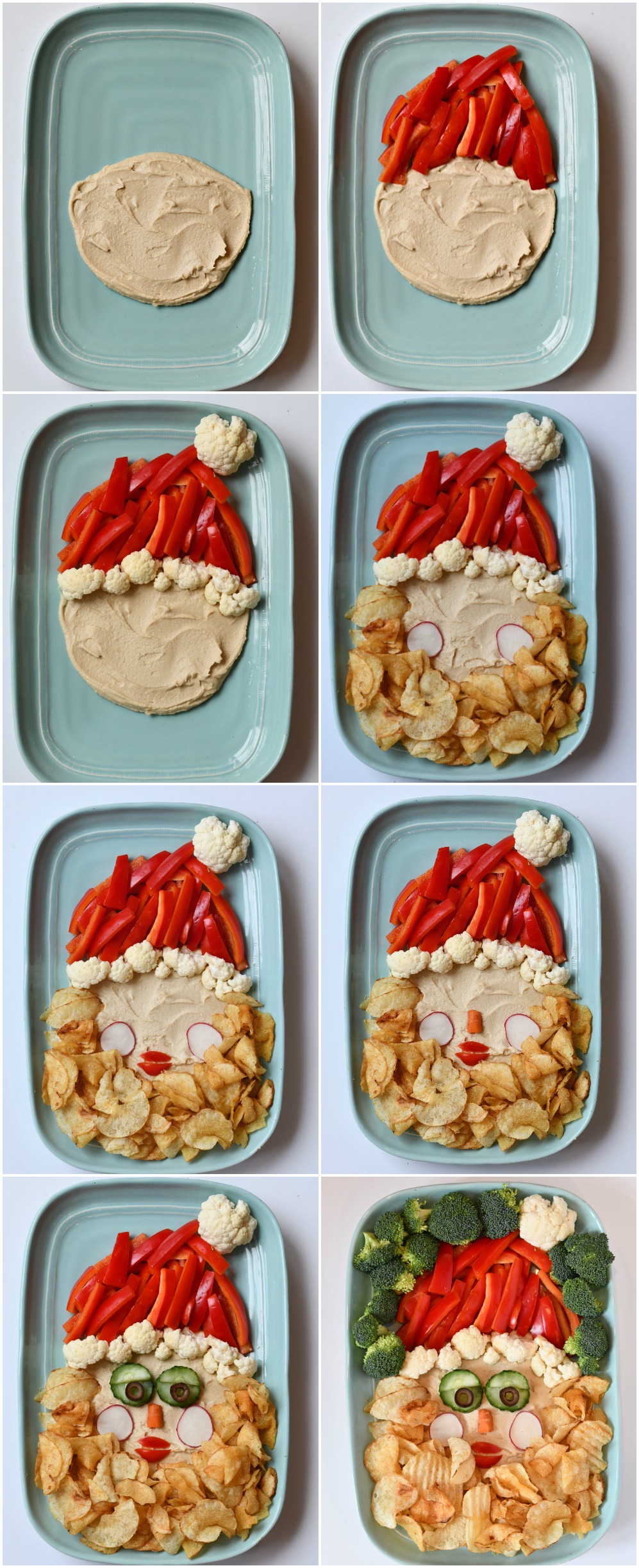A how to photo tutorial on how to assemble a santa veggie tray