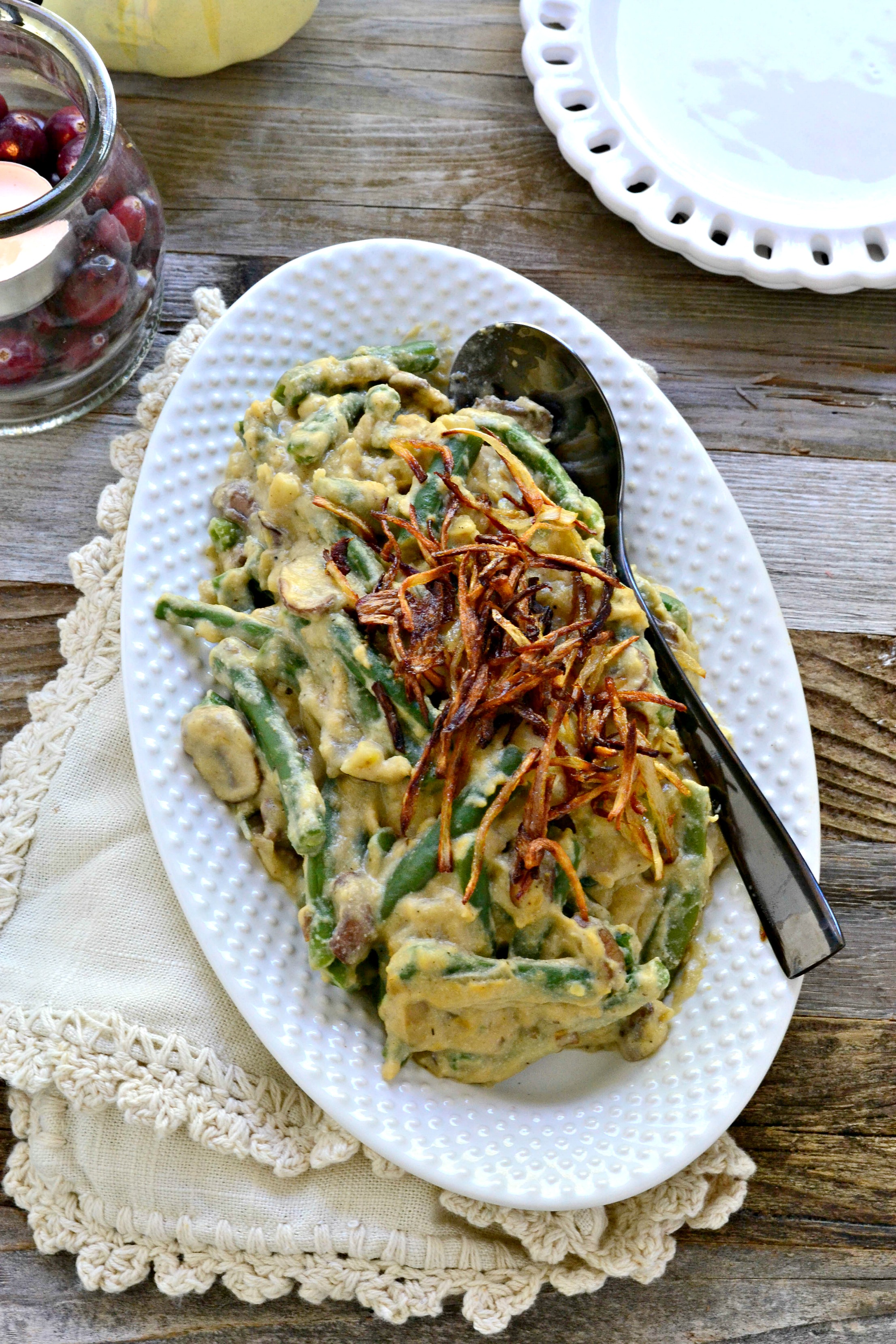 Healthy Green Bean Casserole Fork and Beans