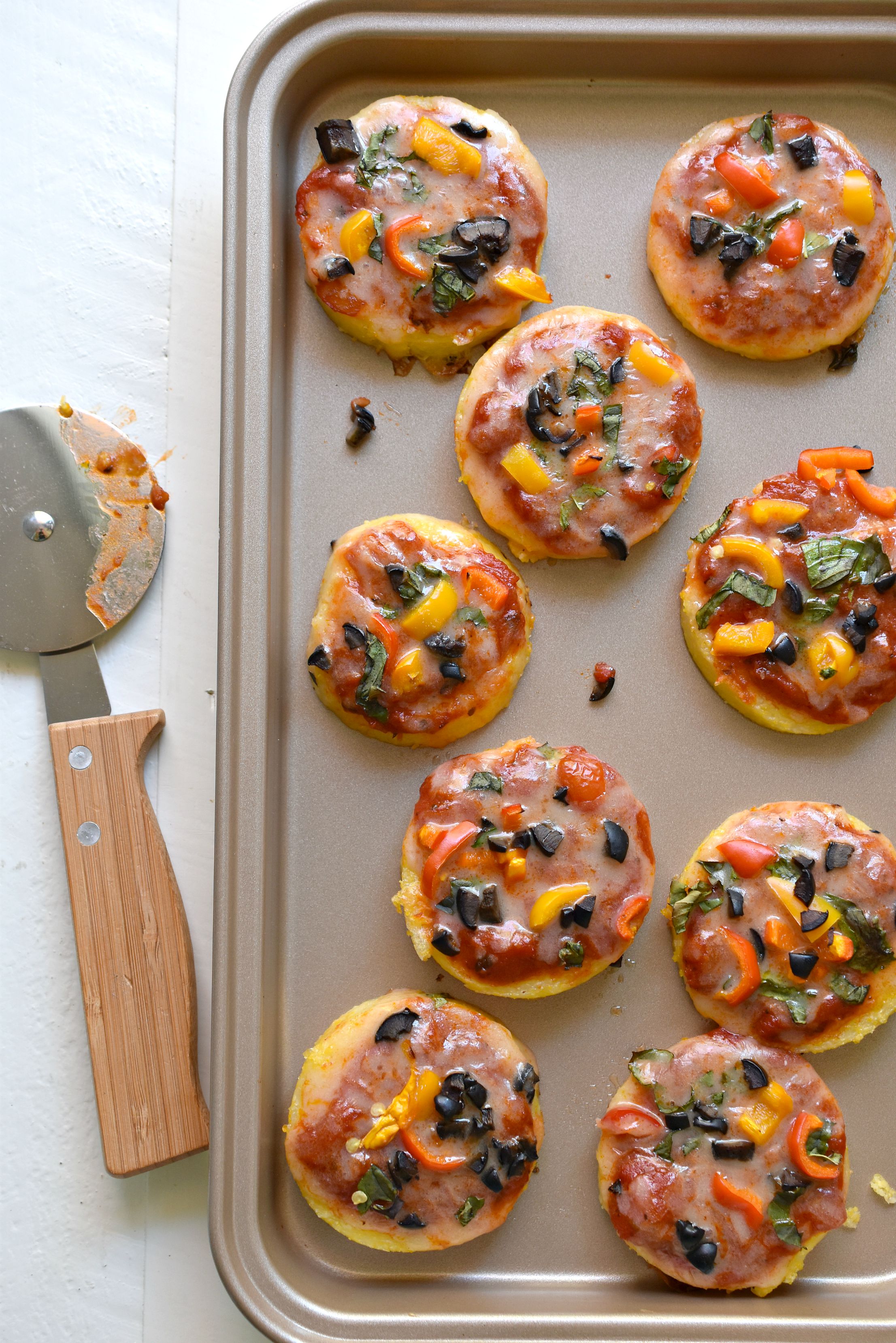 Polenta Pizza Bites made with Ancient Harvest Polenta. - Fork and Beans