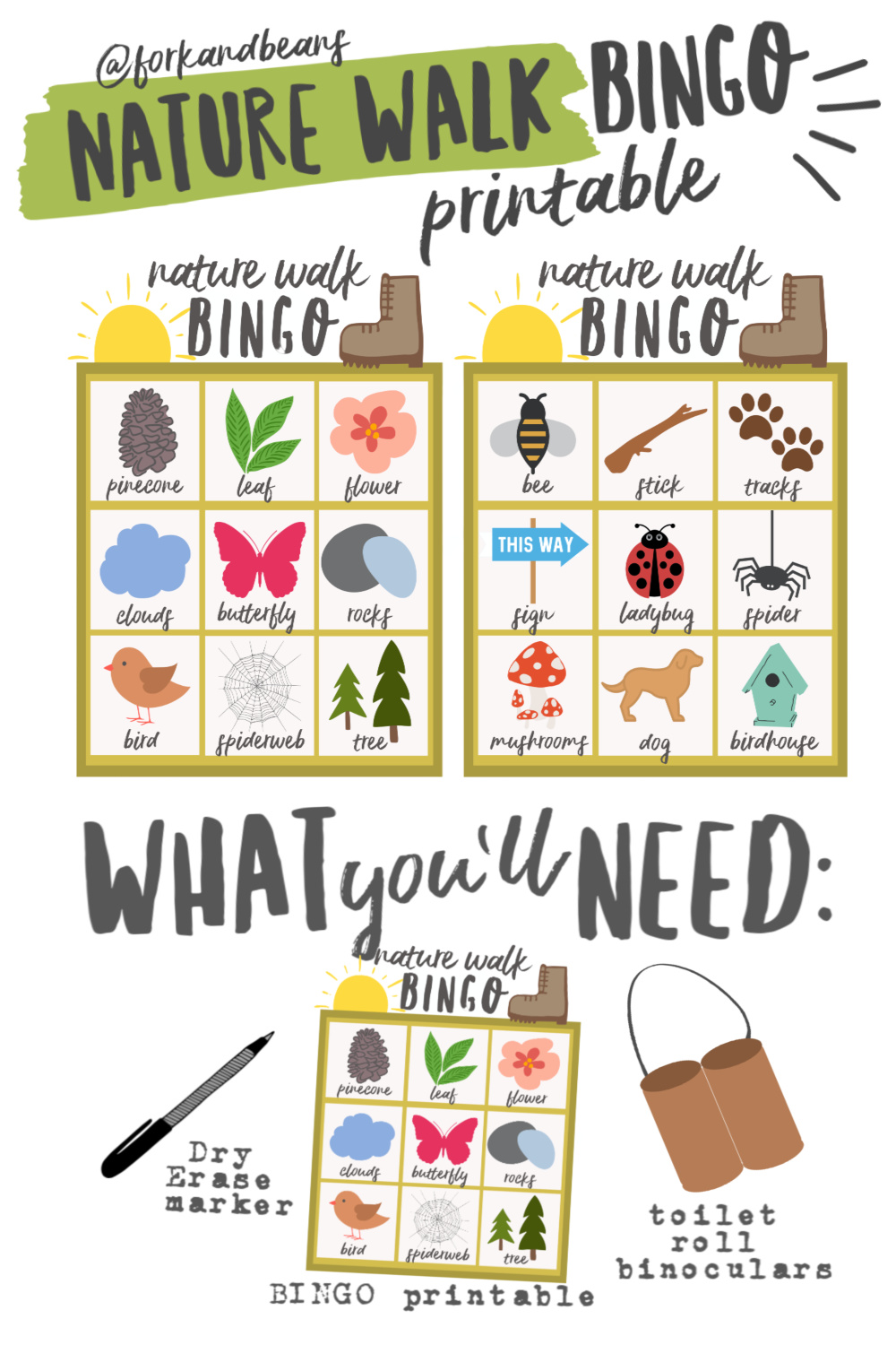 Nature walk bingo what you need 1 Fork And Beans Nature walk bingo what you need 1 Fork And Beans